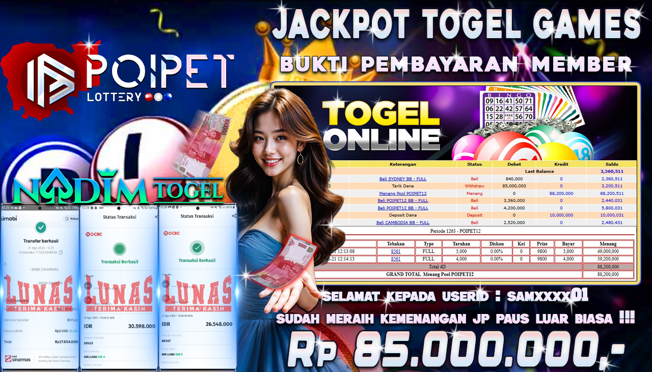 NADIMTOGEL JACKPOT TOGEL POIPET12 Rp 85.000.000,- LUNAS