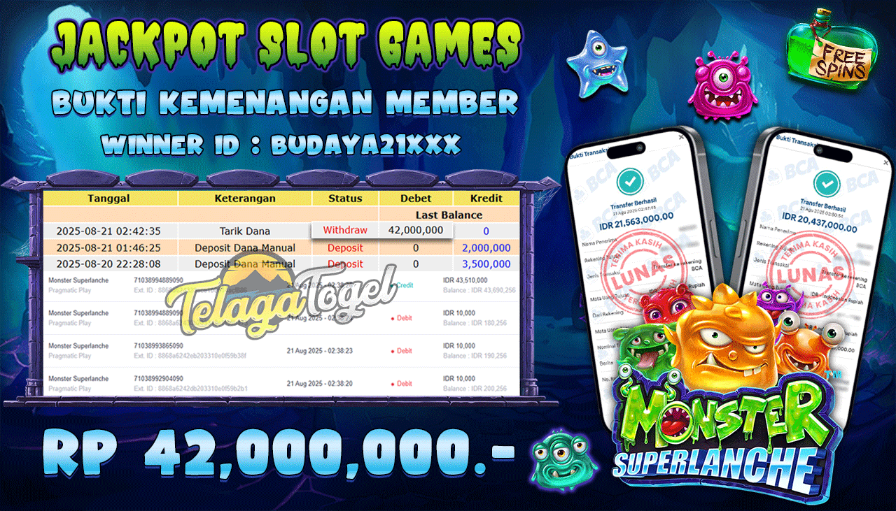 TELAGATOGEL JACKPOT SLOT MONSTER SUPERLANCHE Rp 42,000,000.- LUNAS 