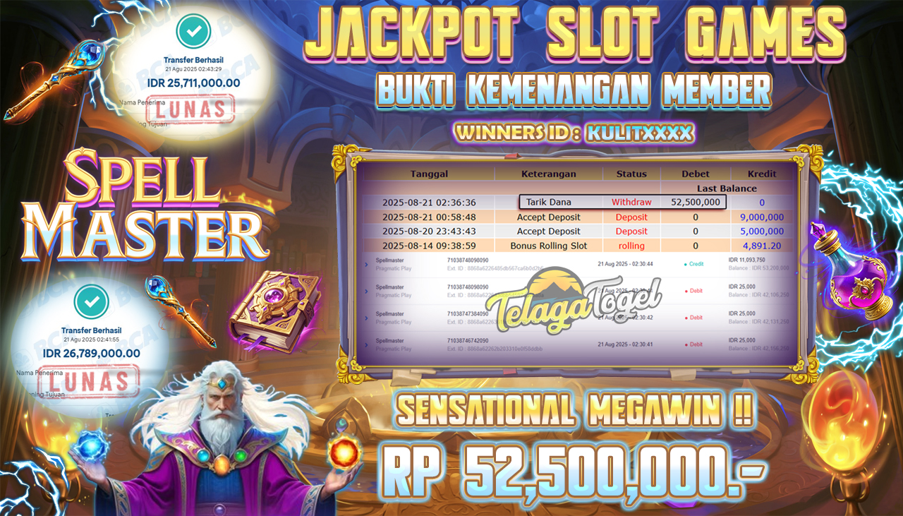 TELAGATOGEL JACKPOT SLOT SPELL MASTER Rp 52,500,000.- LUNAS 