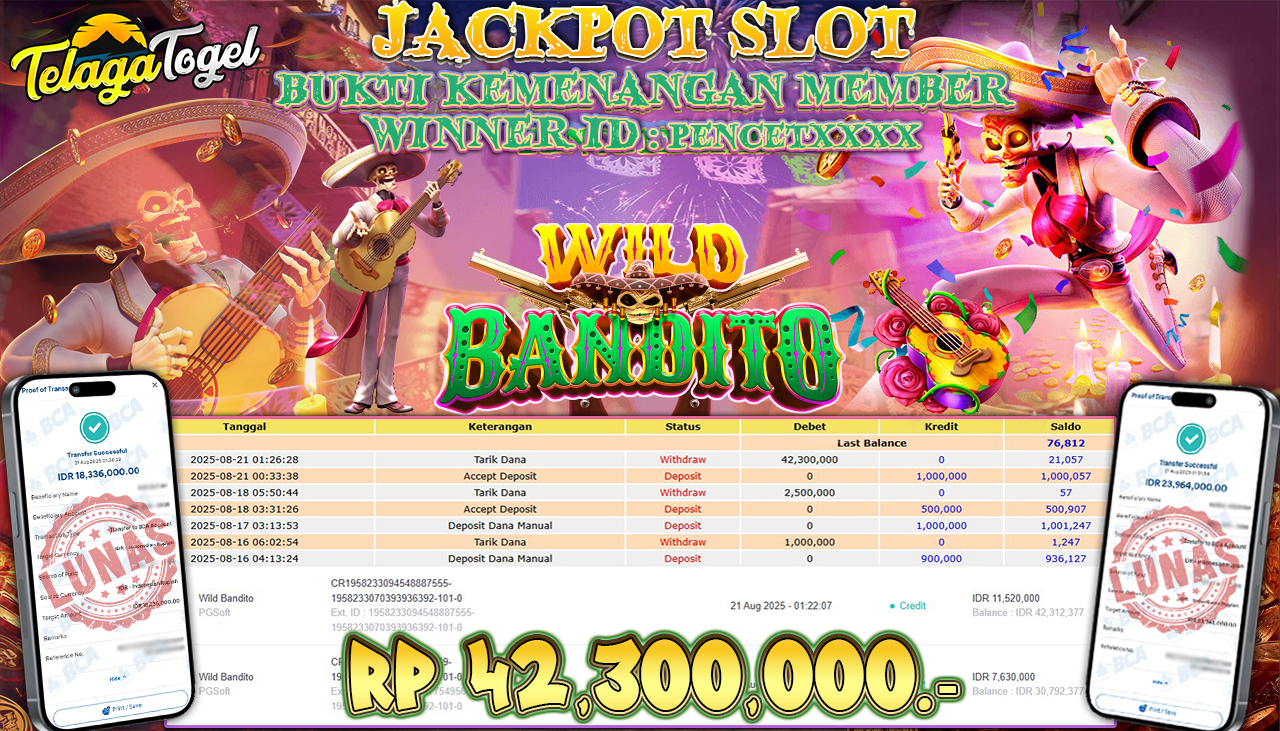 TELAGATOGEL JACKPOT SLOT WILD BANDITO Rp 42,300,000.- LUNAS 