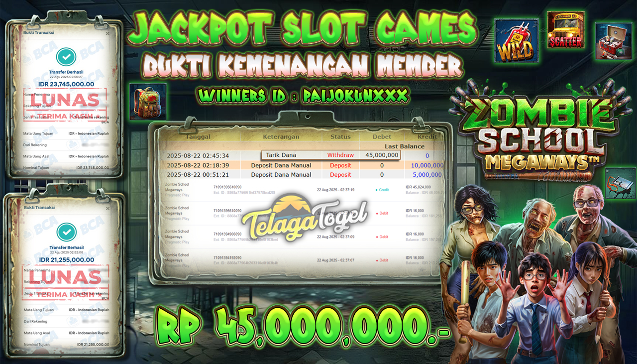TELAGATOGEL JACKPOT ZOMBIE SCHOOL MEGAWAYS Rp 45,000,000.- LUNAS 