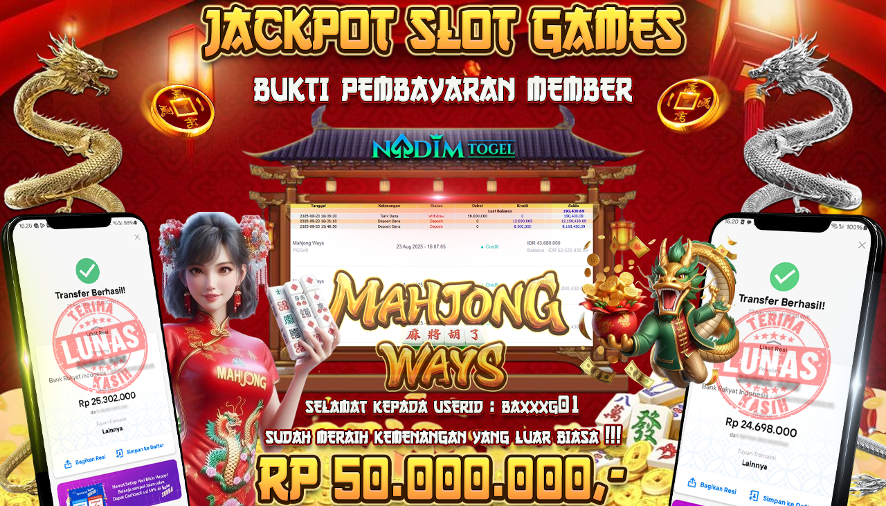 NADIMTOGEL JACKPOT SLOT MAHJONG WAYS - PG SOFT Rp 50.000.000,- LUNAS