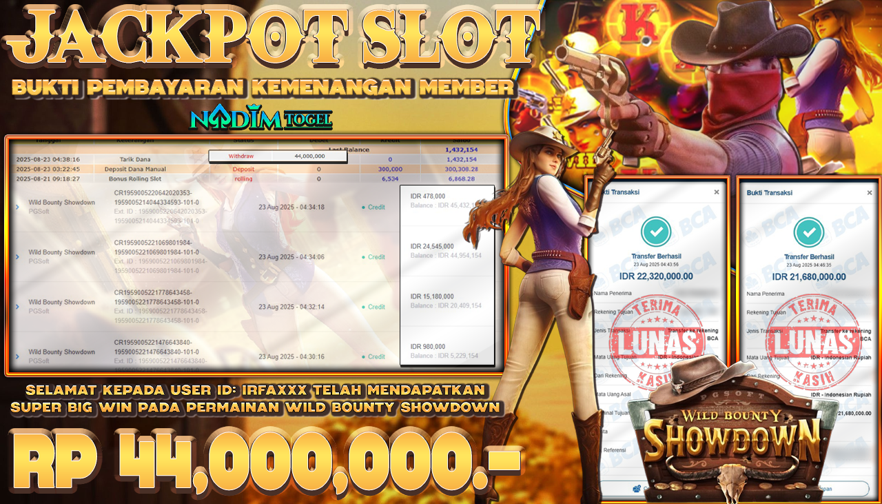 NADIMTOGEL JACKPOT SLOT WILD BOUNTY SHOWDOWN Rp 44.000.000,- LUNAS