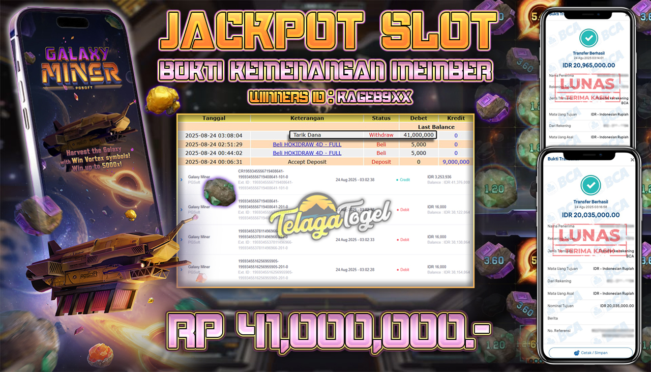 TELAGATOGEL JACKPOT SLOT GALAXY MINER - PGSoft Rp 41,000,000.- LUNAS 