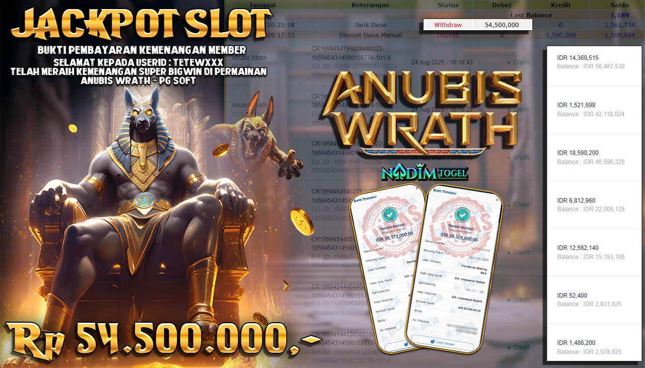 NADIMTOGEL JACKPOT SLOT ANUBIS WRATH Rp 54.500.000,- LUNAS