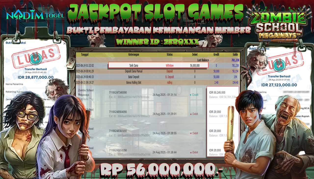 NADIMTOGEL JACKPOT SLOT ZOMBIE SCHOOL MEGAWAYS Rp 56.000.000,- LUNAS