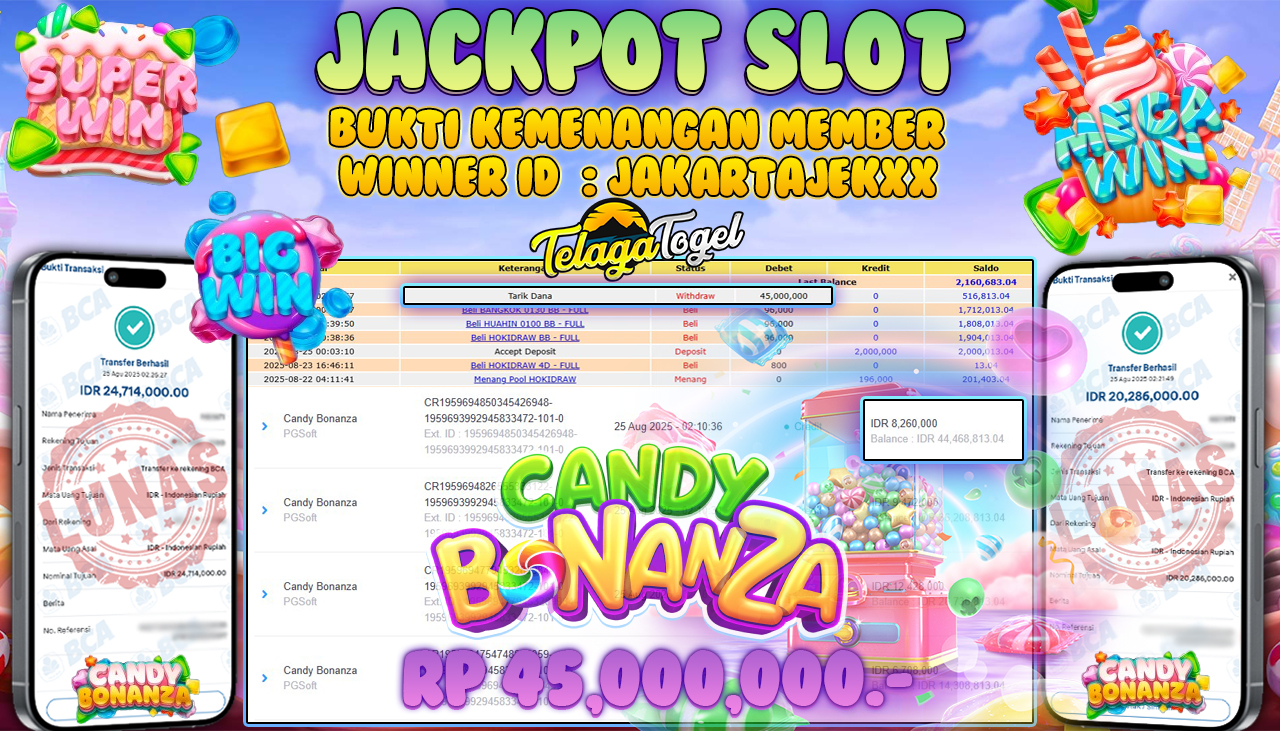 TELAGATOGEL JACKPOT SLOT CANDY BONANZA Rp 45,000,000.- LUNAS 