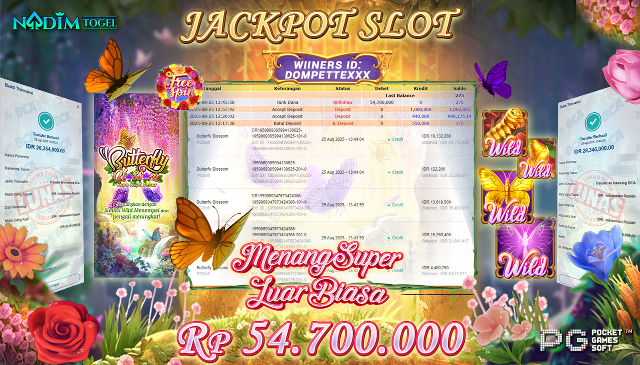 NADIMTOGEL JACKPOT SLOT BUTTERFLY BLOSSOM - PG SOFT Rp 54.700.000,- LUNAS