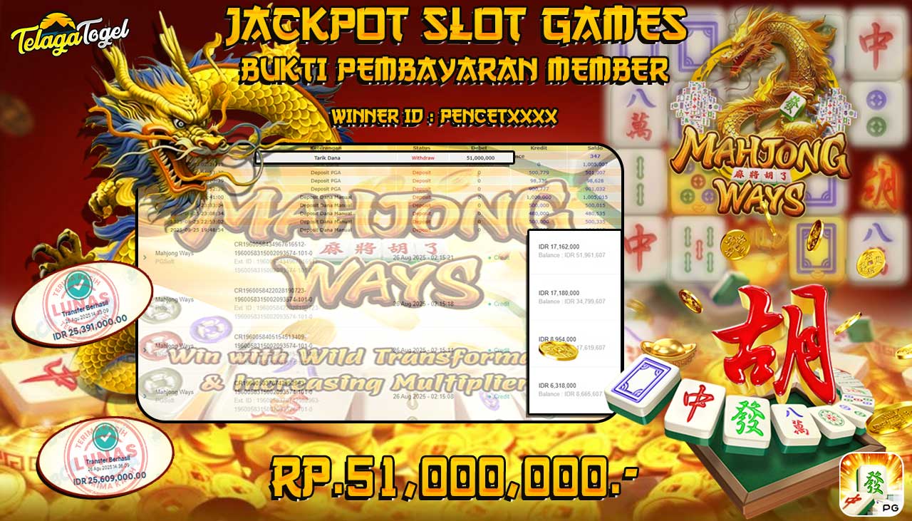 TELAGATOGEL JACKPOT SLOT MAHJONG WAYS Rp 51,000,000.- LUNAS 