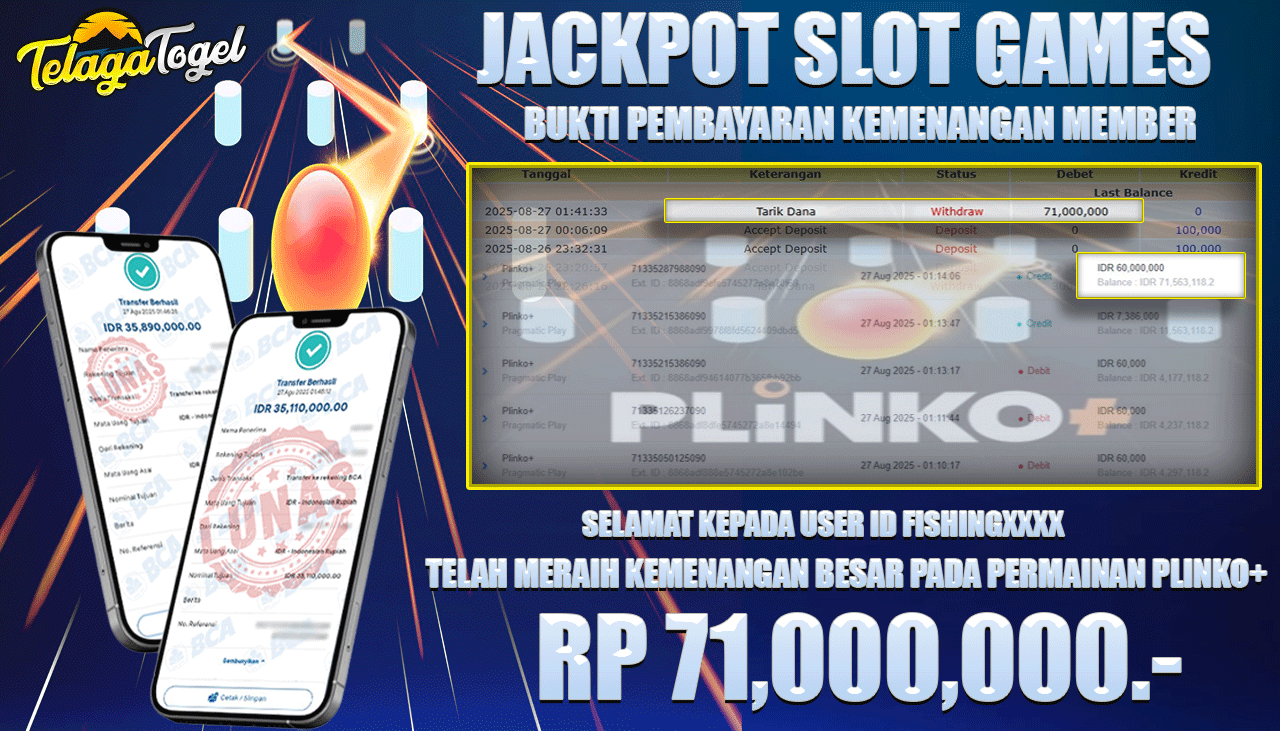 TELAGATOGEL JACKPOT SLOT PLINKO+ Rp 71,000,000.- LUNAS 