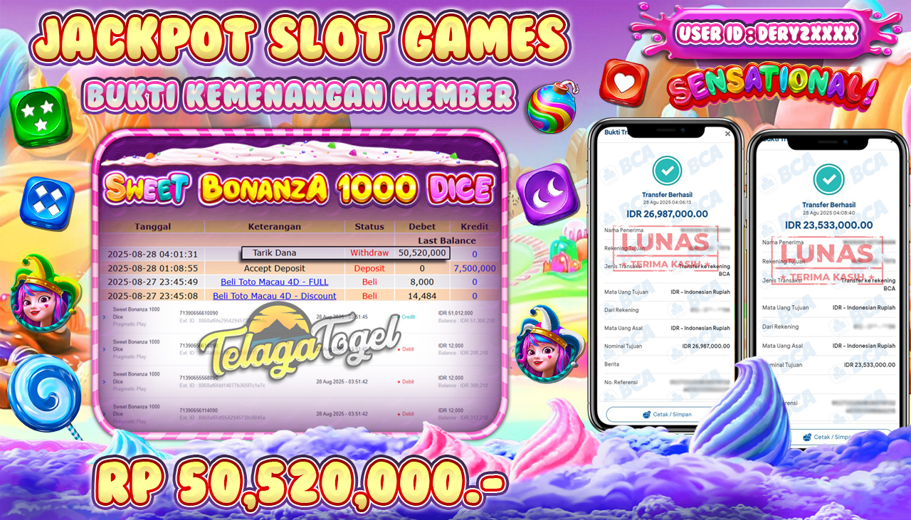 TELAGATOGEL JACKPOT SLOT SWEET BONANZA 1000 DICE Rp 50,520,000.- LUNAS 