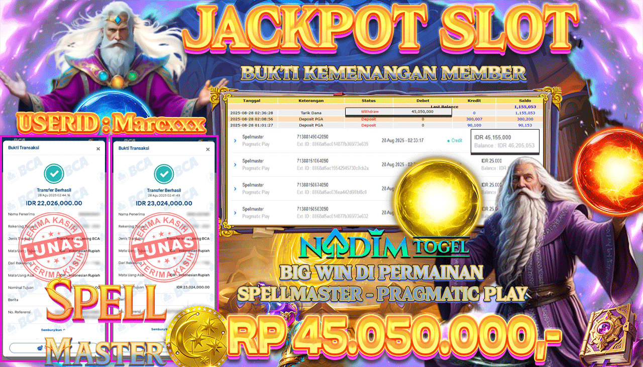 NADIMTOGEL JACKPOT SLOT SPELLMASTER Rp 45.050.000,- LUNAS