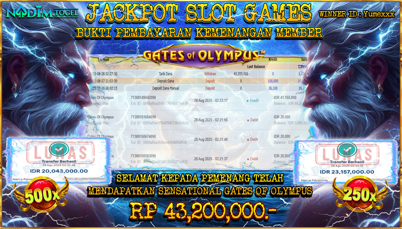 NADIMTOGEL JACKPOT SLOT GATES OF OLYMPUS Rp 43.200.000,- LUNAS
