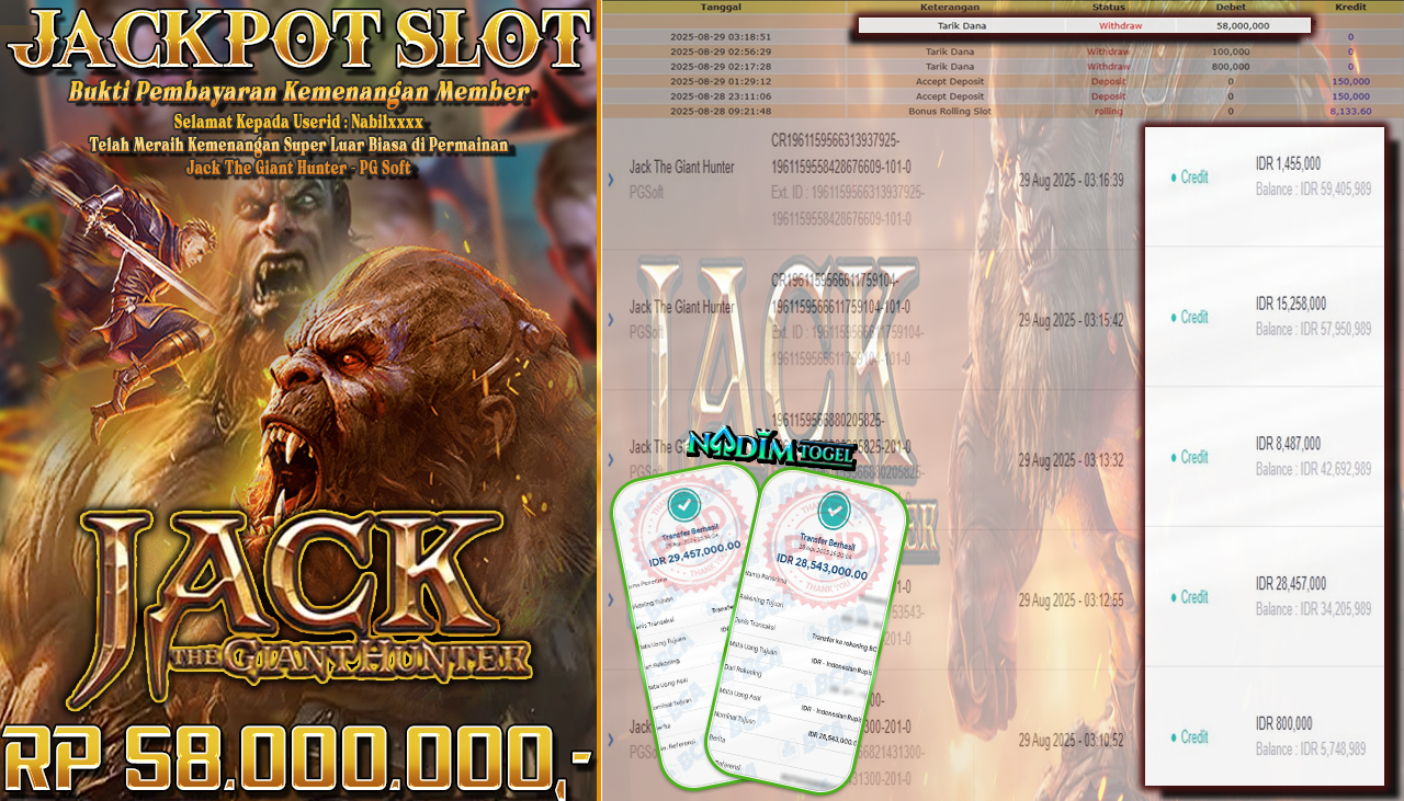 NADIMTOGEL JACKPOT SLOT JACK THE GIANT HUNTER Rp 58.000.000,- LUNAS