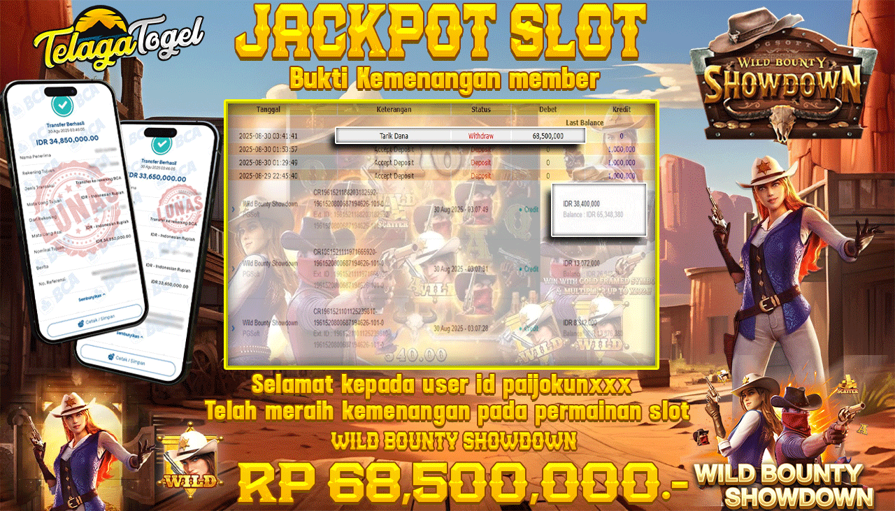 TELAGATOGEL JACKPOT SLOT WILD BOUNTY SHOWDOWN Rp 68,500,000.- LUNAS 