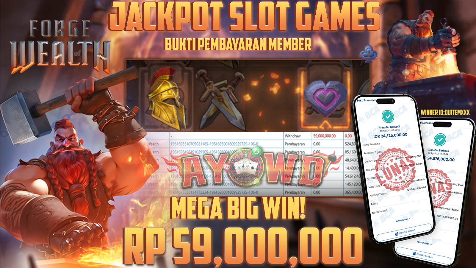 AYOWD JACKPOT SLOT GAMES PG-FORGE OF WEALTH Rp 59,000,000,- LUNAS