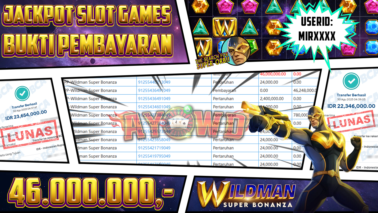 AYOWD JACKPOT SLOT GAMES PP-Wildman Super Bonanza Rp 46,000,000,- LUNAS