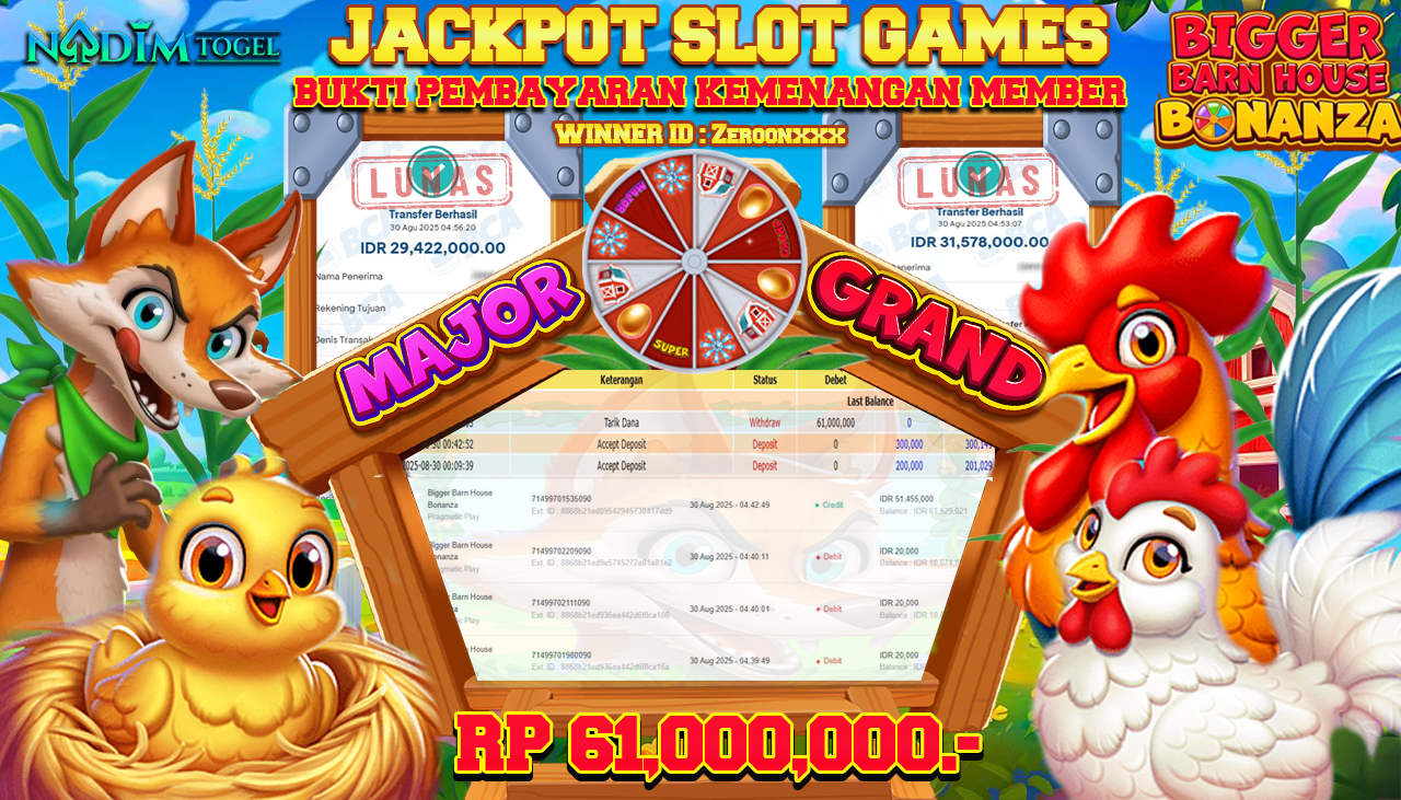 NADIMTOGEL JACKPOT SLOT BIGGER BARN HOUSE BONANZA Rp 61.000.000,- LUNAS