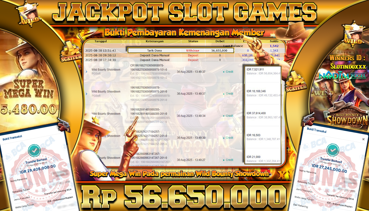 NADIMTOGEL JACKPOT SLOT WILD BOUNTY SHOWDOWN Rp 56.650.000,- LUNAS