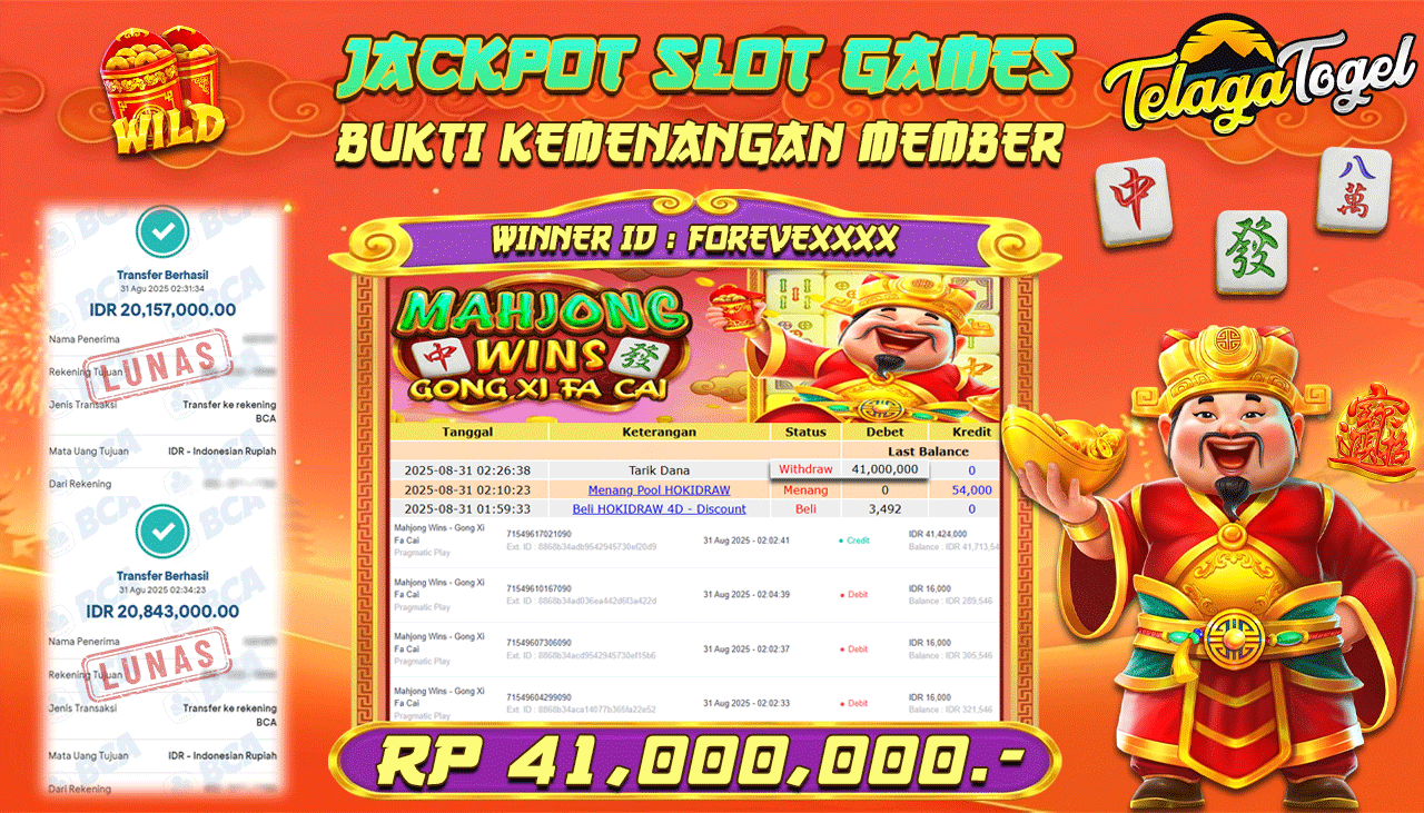 TELAGATOGEL JACKPOT SLOT MAHJONG WINS - GONG XI FA CAI Rp 41,000,000.- LUNAS 