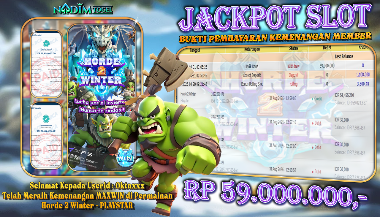 NADIMTOGEL JACKPOT SLOT HORDE 2 WINTER Rp 59.000.000,- LUNAS