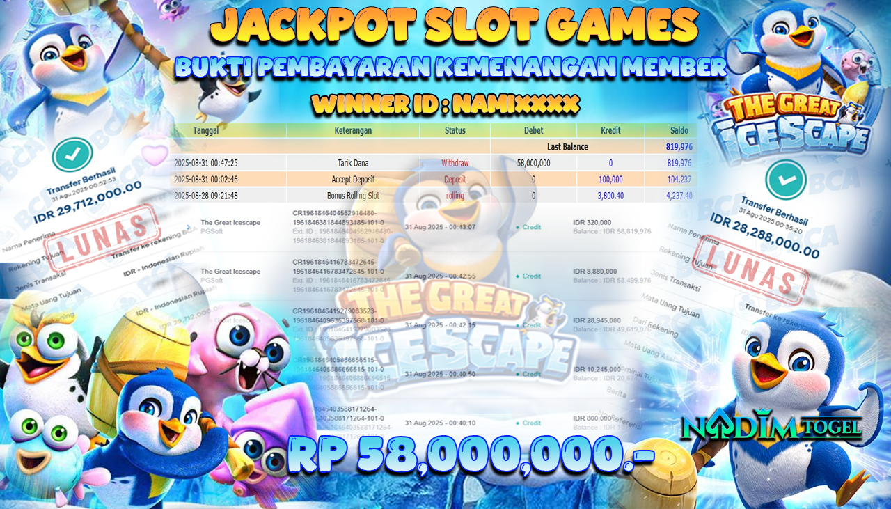 NADIMTOGEL JACKPOT SLOTTHE GREAT ICESCAPE Rp 58.000.000,- LUNAS