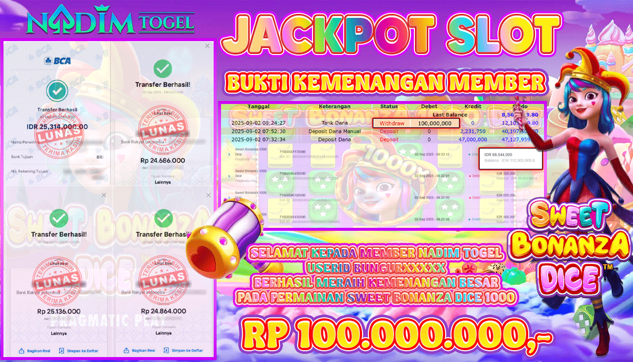 NADIMTOGEL JACKPOT SLOT SWEET BONANZA DICE 1000 Rp 100.000.000,- LUNAS