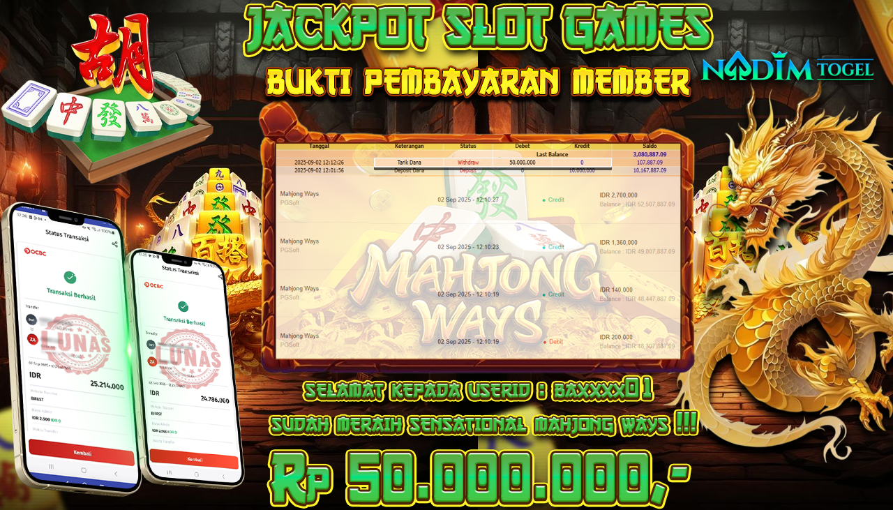 NADIMTOGEL JACKPOT SLOT MAHJONG WAYS - PGSOFT Rp 50.000.000,- LUNAS