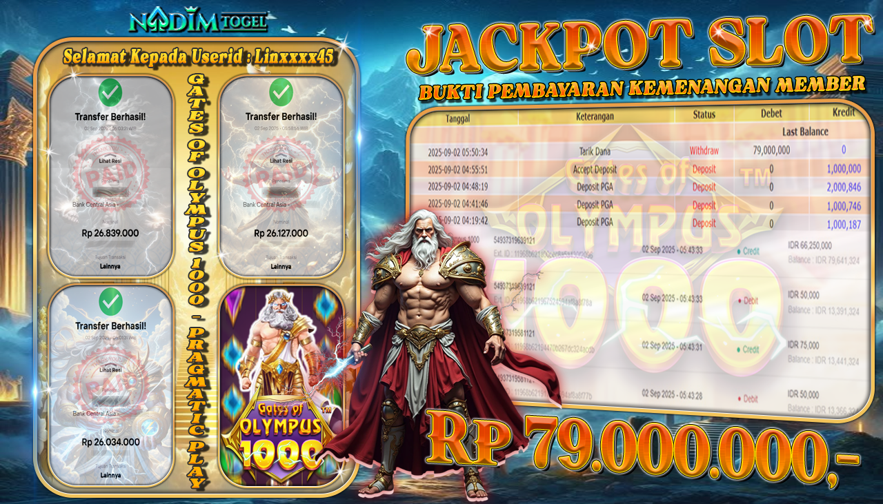 NADIMTOGEL JACKPOT SLOT GATES OF OLYMPUS 1000 Rp 79.000.000,- LUNAS