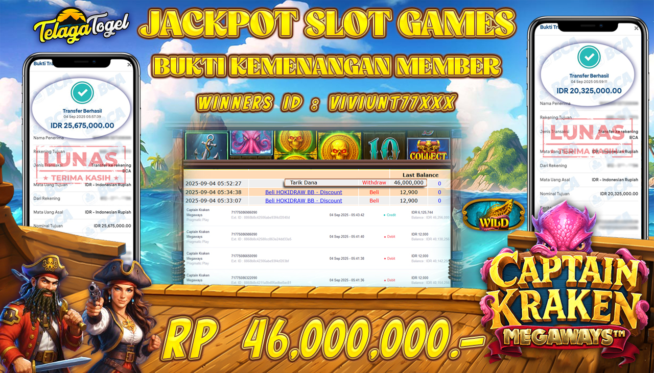 TELAGATOGEL JACKPOT SLOT CAPTAIN KRAKEN MEGAWAYS Rp 46,000,000.- LUNAS 