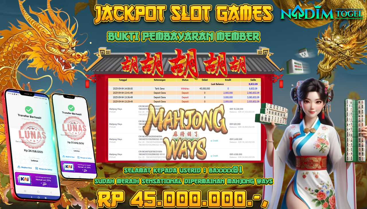 NADIMTOGEL JACKPOT SLOT MAHJONG WAYS - PGSOFT Rp 45.000.000,- LUNAS