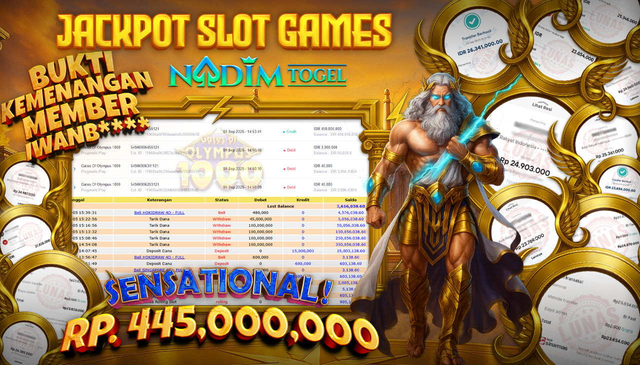 NADIMTOGEL JACKPOT SLOT GATES OF OLYMPUS 1000 Rp 445.000.000,- LUNAS