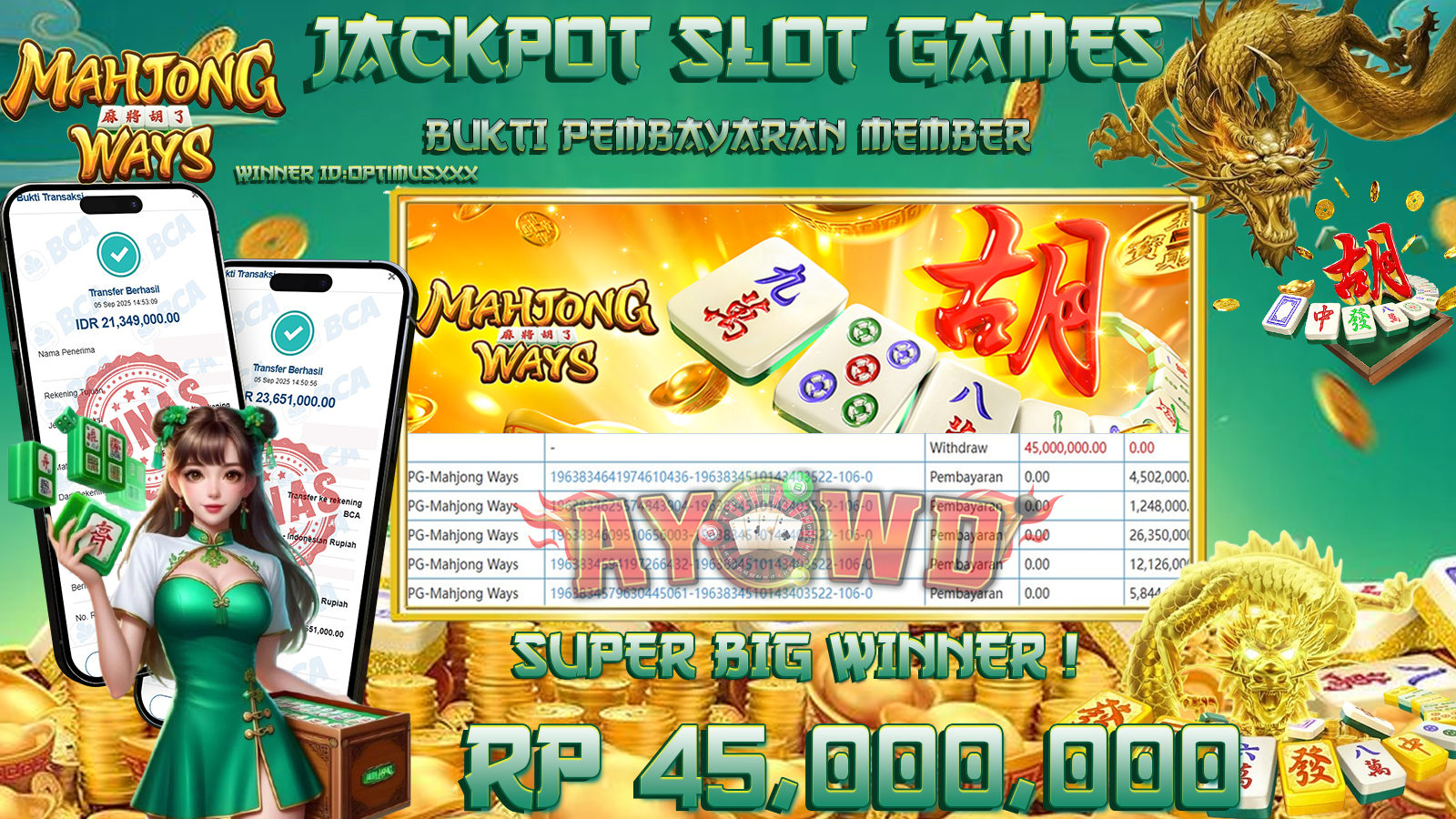 AYOWD JACKPOT SLOT PG-MAHJONG WAYS Rp 45,000,000,- LUNAS