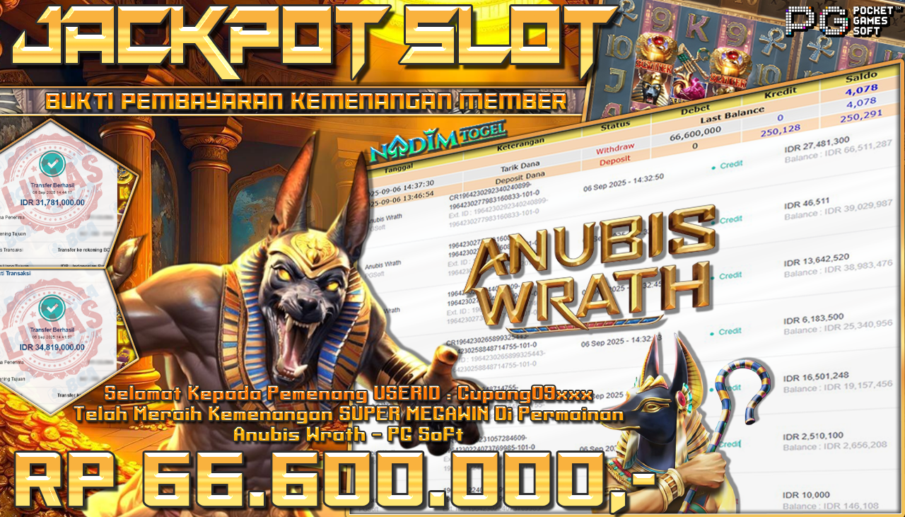 NADIMTOGEL JACKPOT SLOT ANUBIS WRATH  Rp 66.600.000,- LUNAS