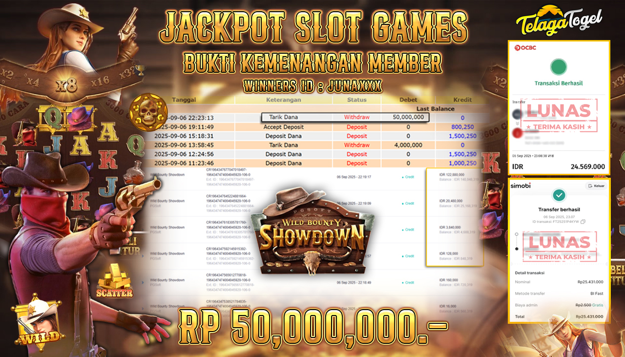 TELAGATOGEL JACKPOT SLOT WILD BOUNTY SHOWDOWN Rp 50,000,000.- LUNAS 