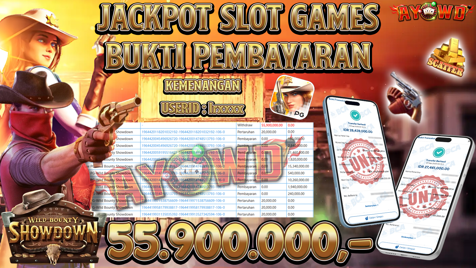 AYOWD JACKPOT SLOT GAMES New PG-Wild Bounty Showdown Rp 55,900,000- LUNAS