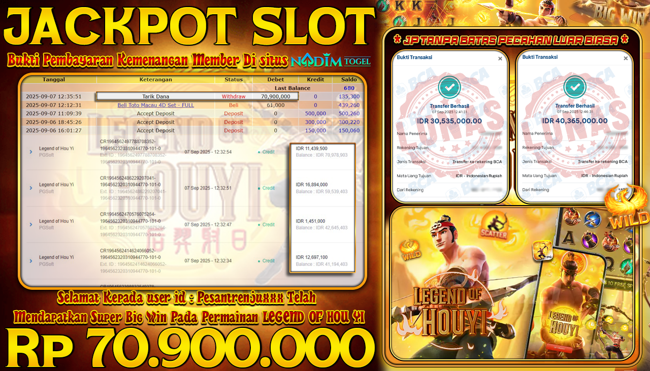 NADIMTOGEL JACKPOT SLOT LEGEND OF HOU YI Rp 70.900.000,- LUNAS