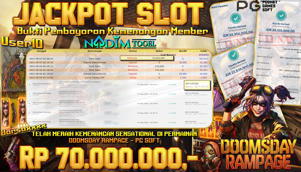 NADIMTOGEL JACKPOT SLOT DOOMSDAY RAMPAGE  Rp 70.000.000,- LUNAS