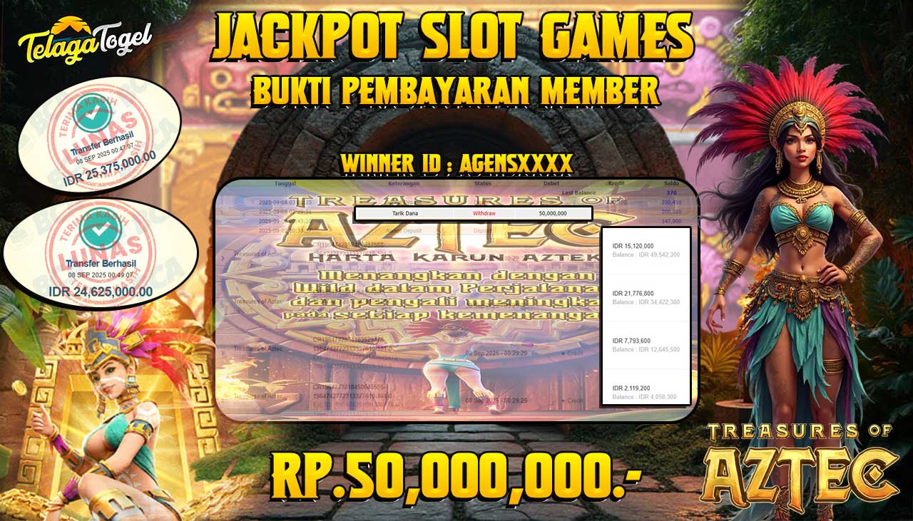 TELAGATOGEL JACKPOT SLOT TREASEURES OF AZTEC   Rp 50,000,000.- LUNAS 