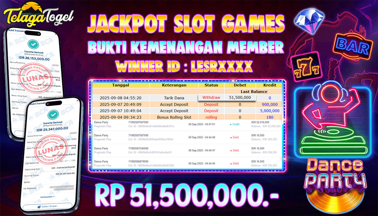 TELAGATOGEL JACKPOT SLOT DANCE PARTY Rp 51,500,000.- LUNAS 
