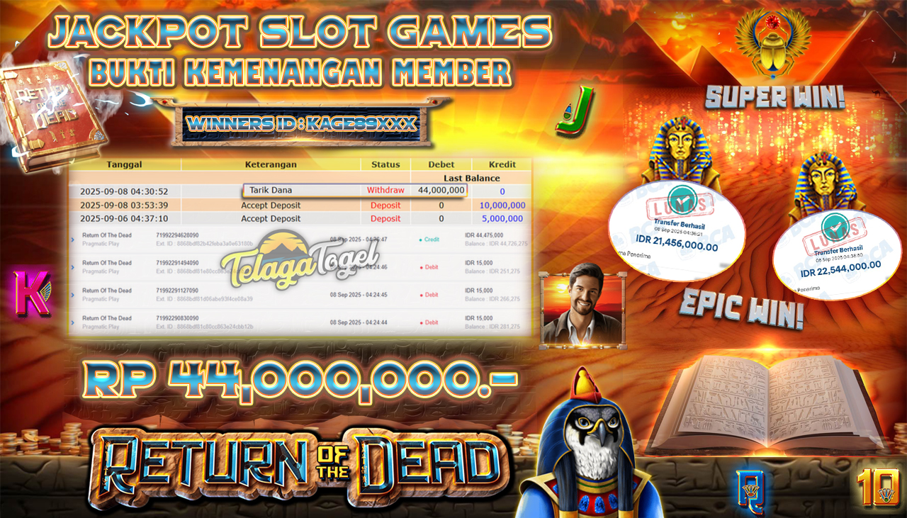 TELAGATOGEL JACKPOT SLOT RETURN OF THE DEAD Rp 44,000,000.- LUNAS 