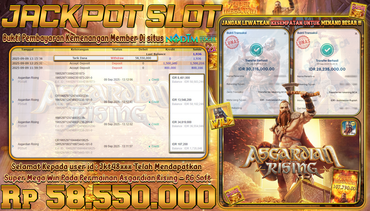 NADIMTOGEL JACKPOT SLOT ASGARDIAN RISING Rp 58.550.000,- LUNAS