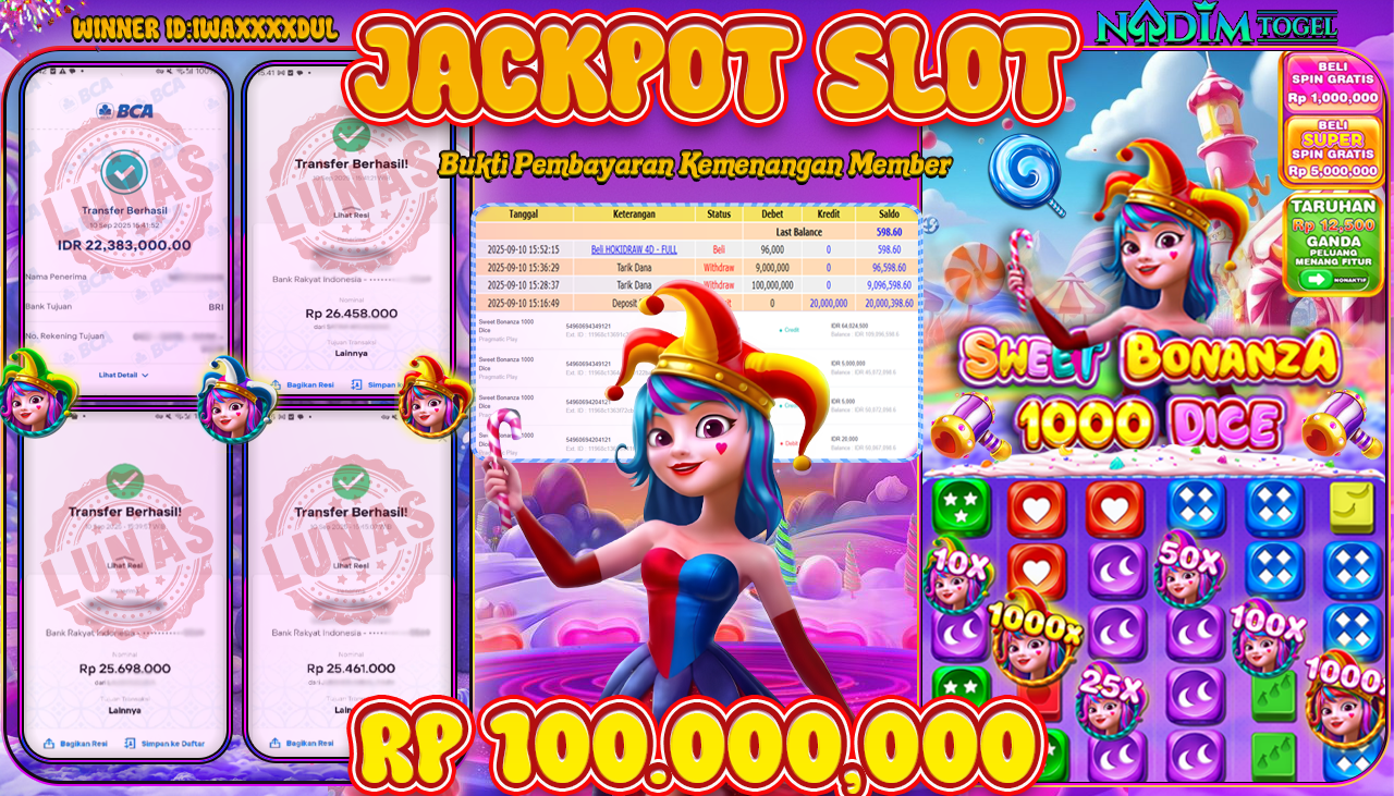 NADIMTOGEL JACKPOT SLOT SWETT BONANZA 1000 DICE Rp 100.000.000,- LUNAS