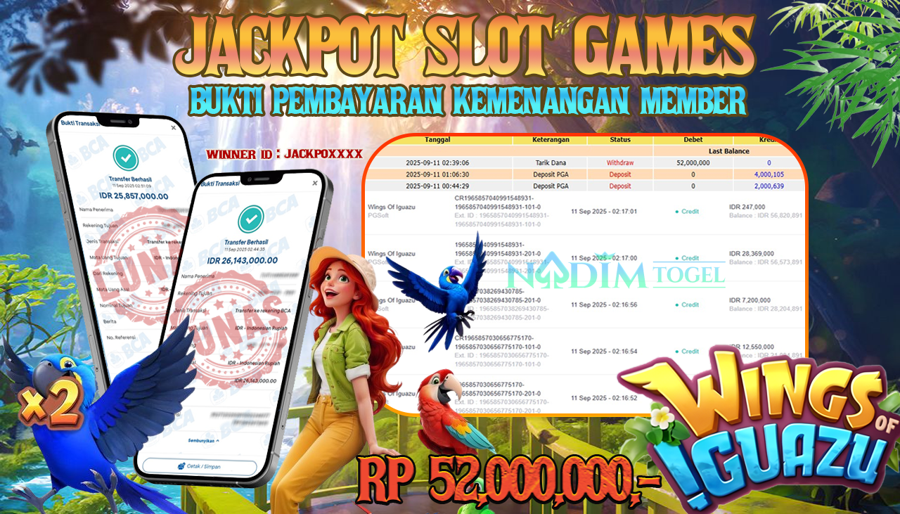 NADIMTOGEL JACKPOT SLOT WINGS OF IGUAZU Rp 52.000.000,- LUNAS