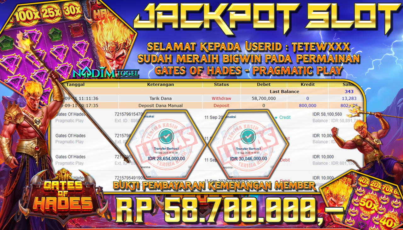 NADIMTOGEL JACKPOT SLOT GATES OF HADES  Rp 58.700.000,- LUNAS