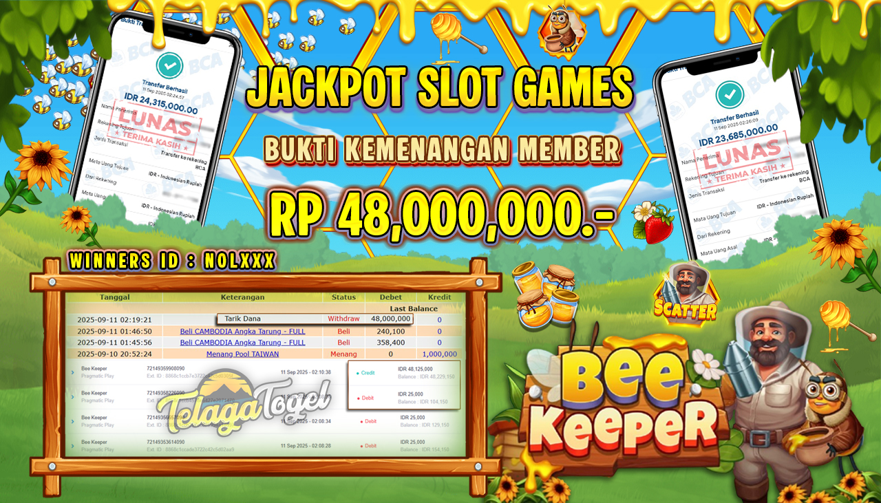 TELAGATOGEL JACKPOT SLOT BEE KEEPER Rp 48,000,000.- LUNAS 