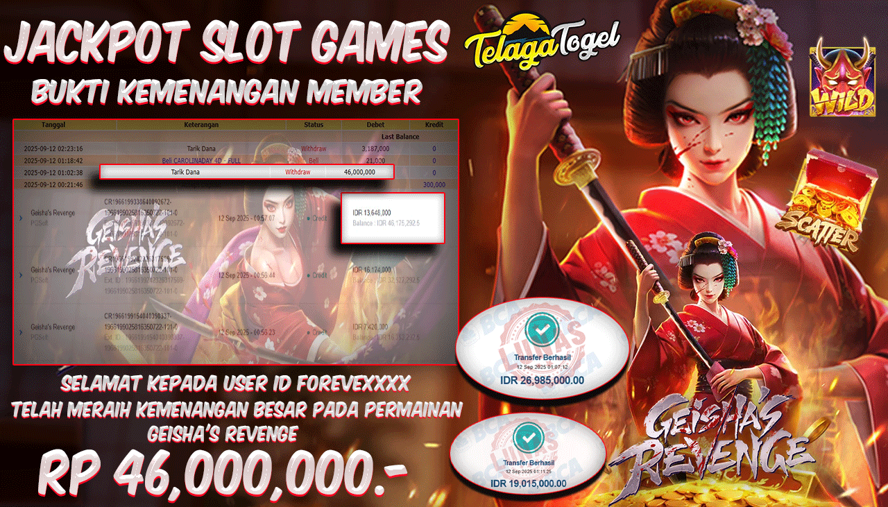 TELAGATOGEL JACKPOT SLOT GEISHA'S REVENGE Rp 46,000,000.- LUNAS 