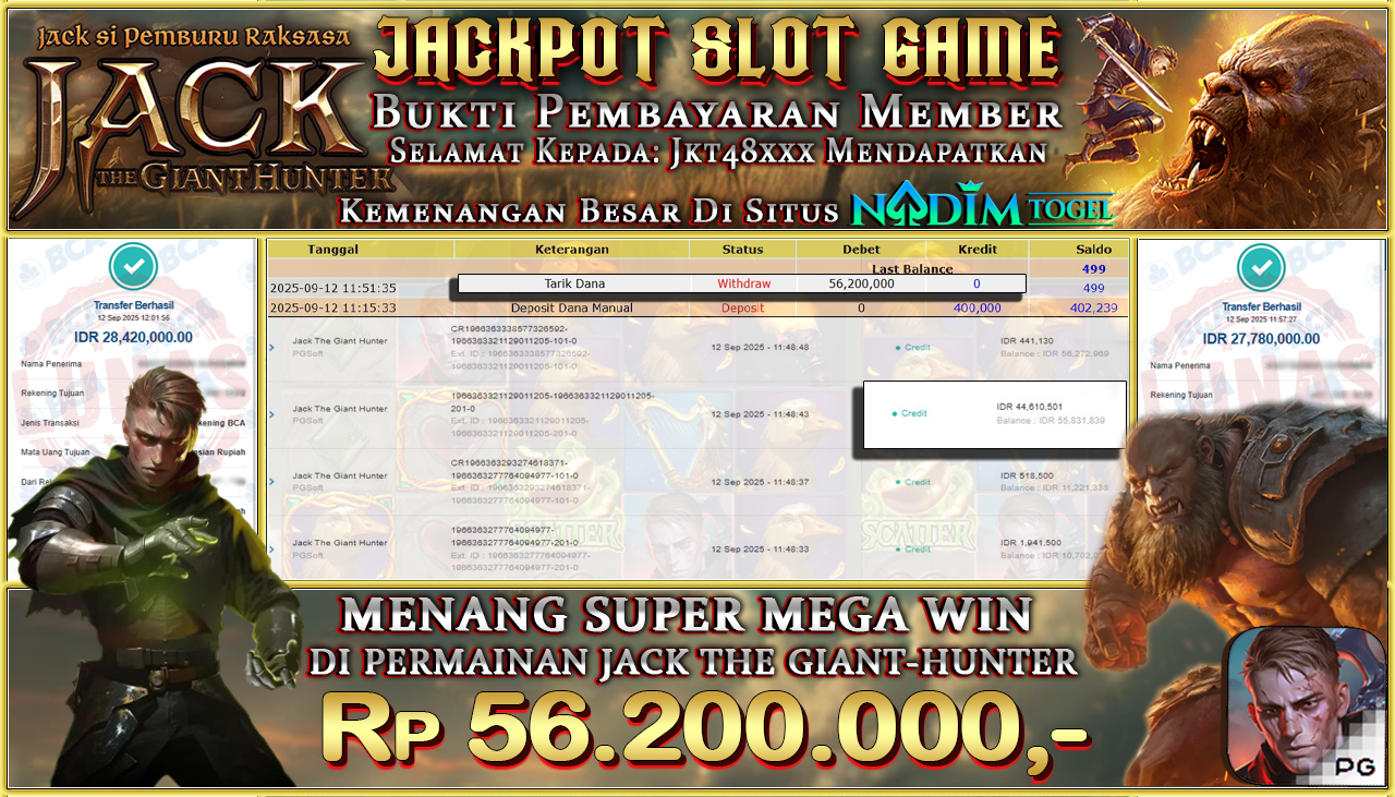 NADIMTOGEL JACKPOT SLOT JACK THE GIANT-HUNTER Rp 56.200.000,- LUNAS