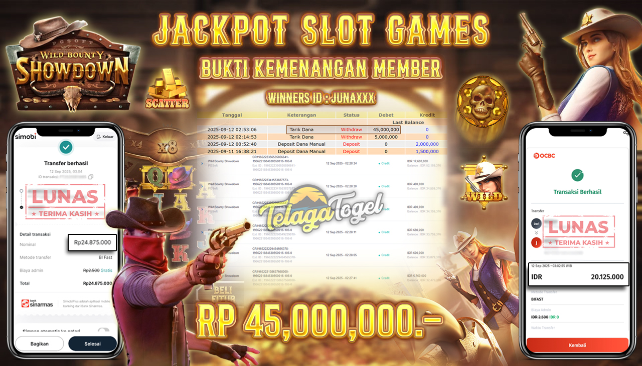 TELAGATOGEL JACKPOT SLOT WILD BOUNTY SHOWDOWN Rp 45,000,000.- LUNAS 