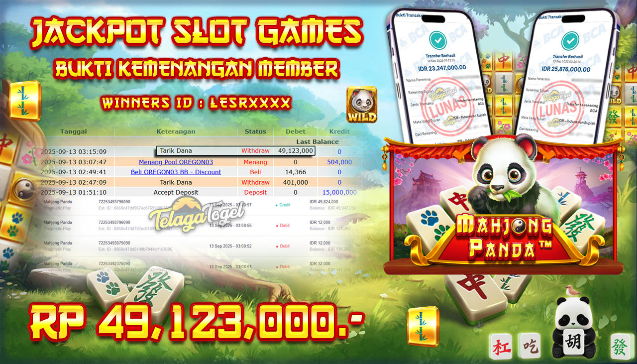 TELAGATOGEL JACKPOT SLOT MAHJONG PANDA Rp 49,123,000.- LUNAS 
